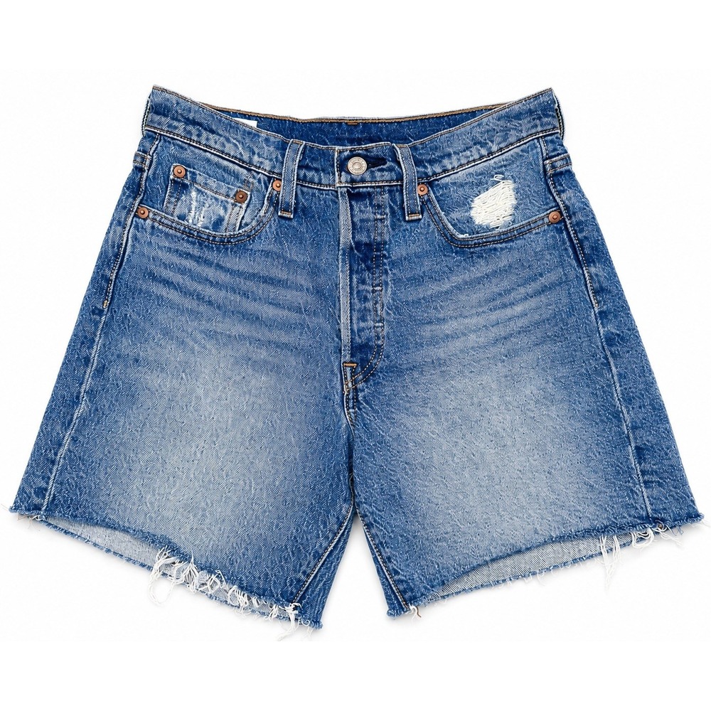 Levi's "BIG E" Women's Blue 501 Pockets Medium Wash Denim Cut-Off Shorts Size 25